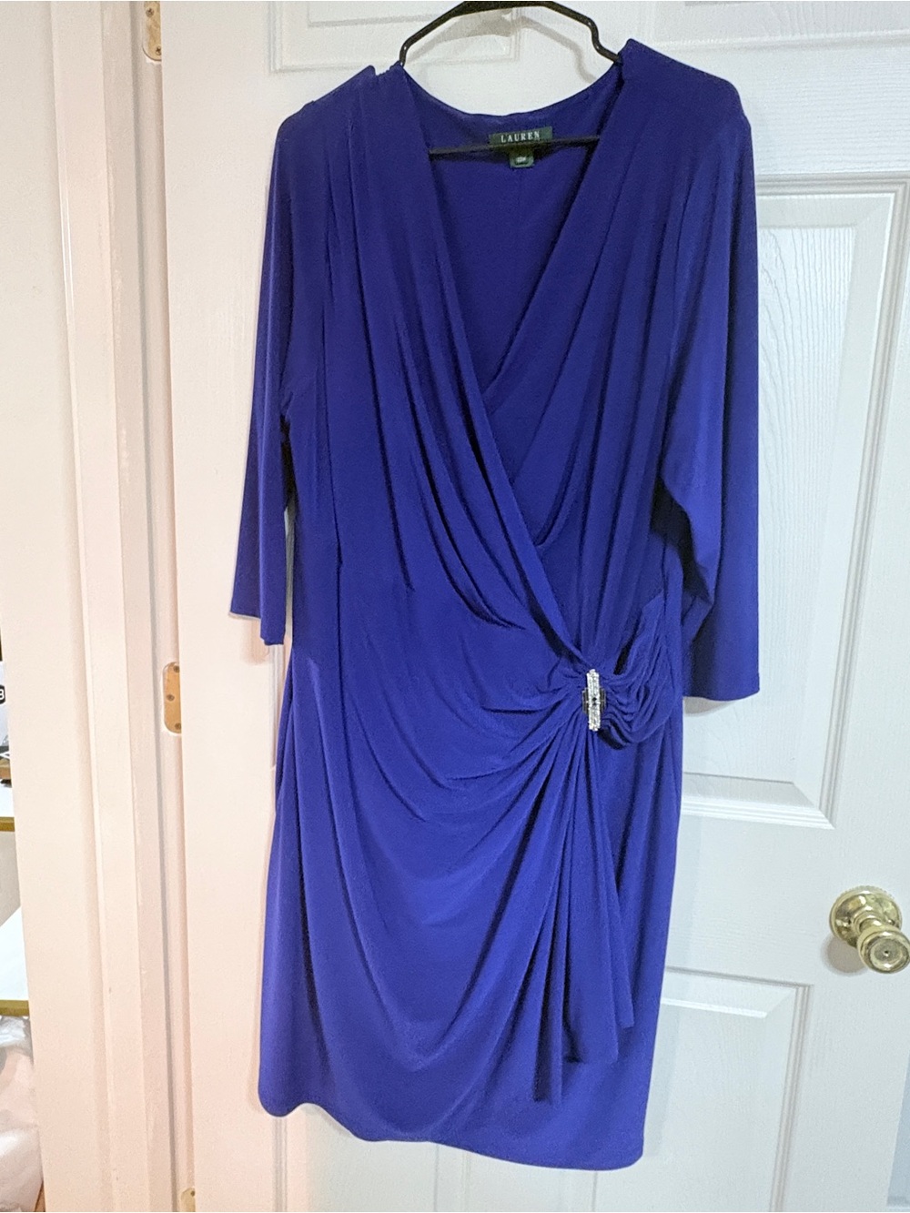 Lauren Ralph Lauren navy Draped Midi Dress with Jewel Accent